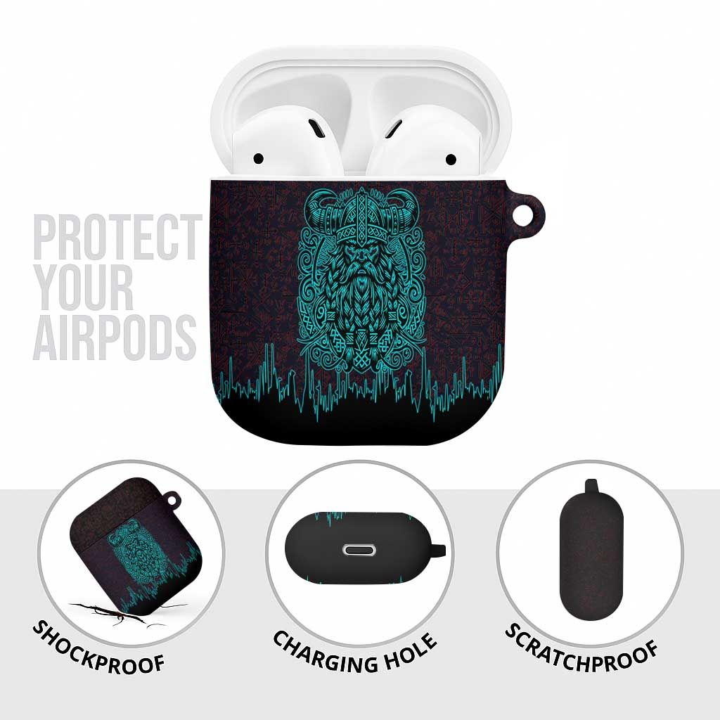Viking Warrior Helm AirPods Case Neon Tribal Linework and Runic Pattern Art