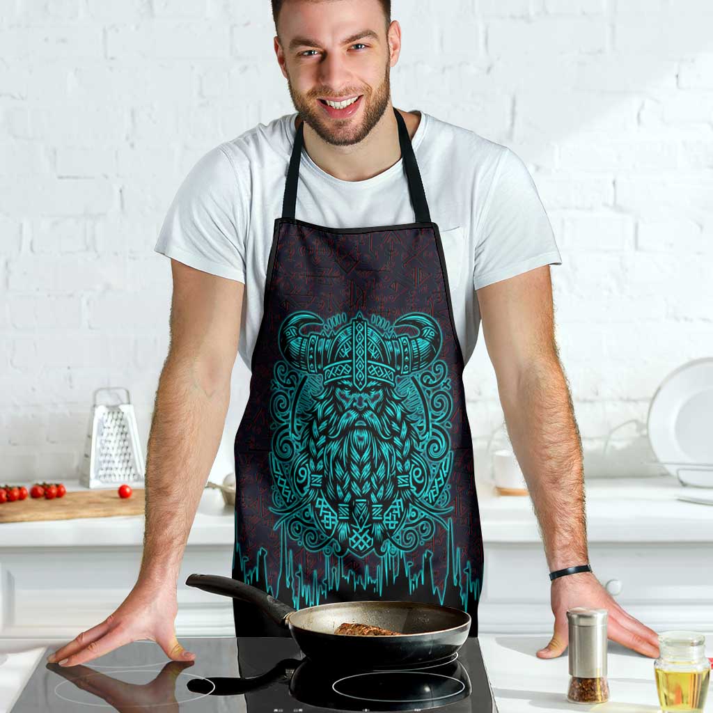Viking Warrior Helm Apron Neon Tribal Linework and Runic Pattern Art