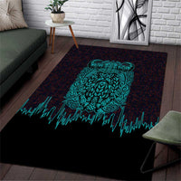 Viking Warrior Helm Area Rug Neon Tribal Linework and Runic Pattern Art