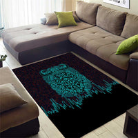 Viking Warrior Helm Area Rug Neon Tribal Linework and Runic Pattern Art