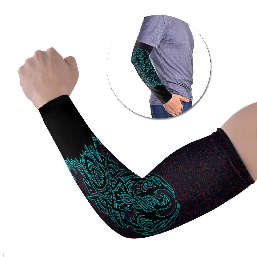 Viking Warrior Helm Arm Sleeves Neon Tribal Linework and Runic Pattern Art