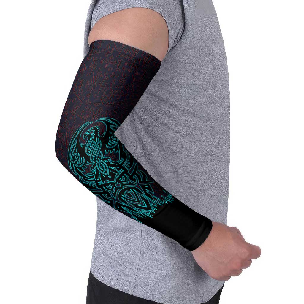 Viking Warrior Helm Arm Sleeves Neon Tribal Linework and Runic Pattern Art
