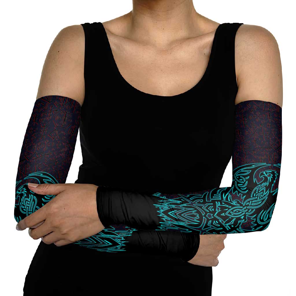 Viking Warrior Helm Arm Sleeves Neon Tribal Linework and Runic Pattern Art