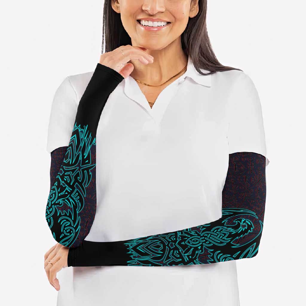 Viking Warrior Helm Arm Sleeves Neon Tribal Linework and Runic Pattern Art