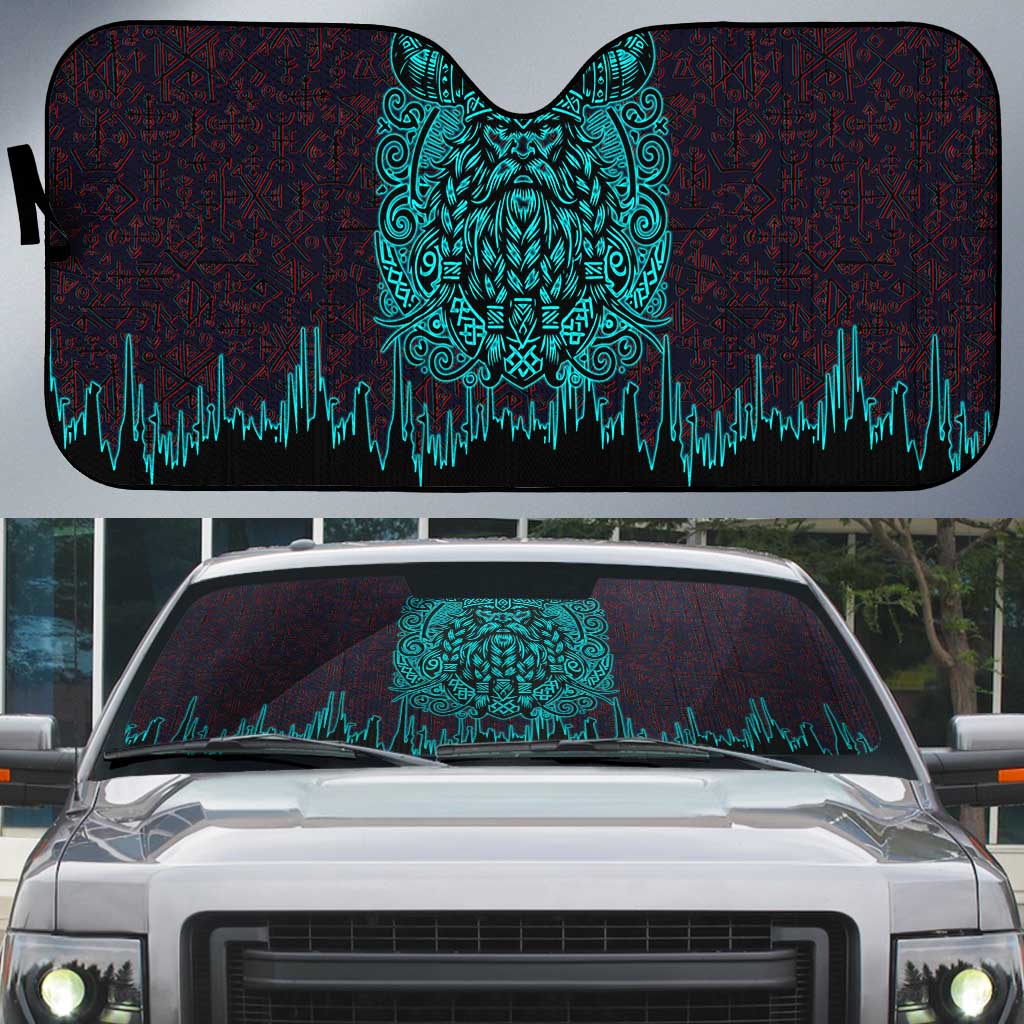 Viking Warrior Helm Auto Sun Shade Neon Tribal Linework and Runic Pattern Art