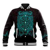 Viking Warrior Helm Baseball Jacket Neon Tribal Linework and Runic Pattern Art