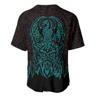 Viking Warrior Helm Baseball Jersey Neon Tribal Linework and Runic Pattern Art