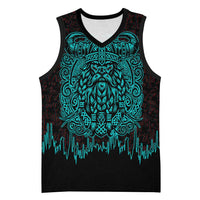 Viking Warrior Helm Basketball Jersey Neon Tribal Linework and Runic Pattern Art