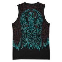 Viking Warrior Helm Basketball Jersey Neon Tribal Linework and Runic Pattern Art