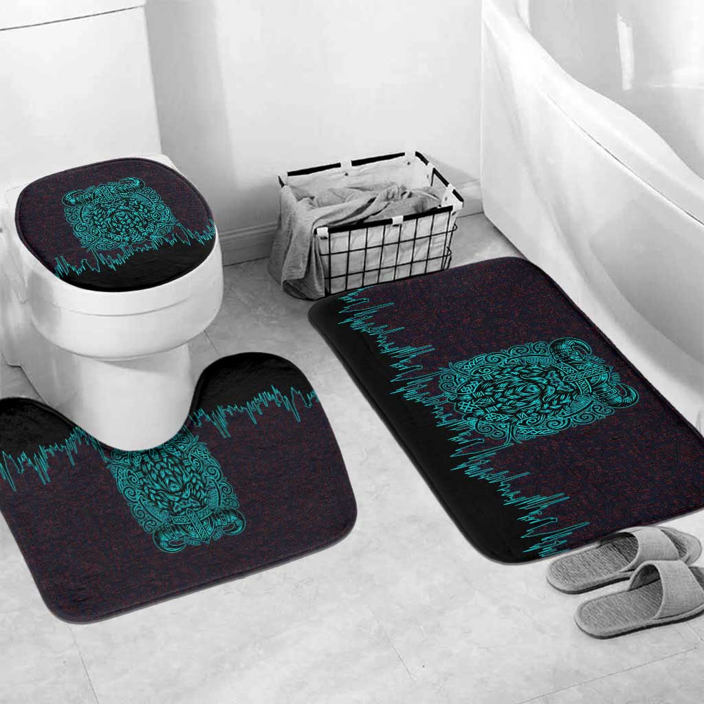 Viking Warrior Helm Bathroom Set Neon Tribal Linework and Runic Pattern Art