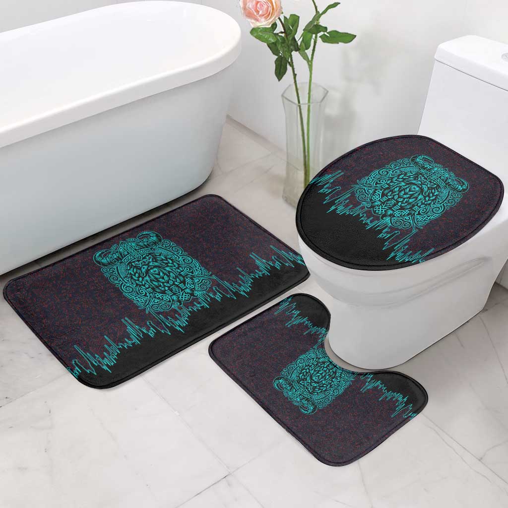 Viking Warrior Helm Bathroom Set Neon Tribal Linework and Runic Pattern Art