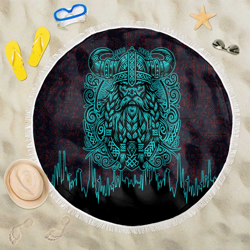 Viking Warrior Helm Beach Blanket Neon Tribal Linework and Runic Pattern Art