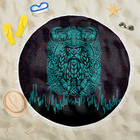Viking Warrior Helm Beach Blanket Neon Tribal Linework and Runic Pattern Art