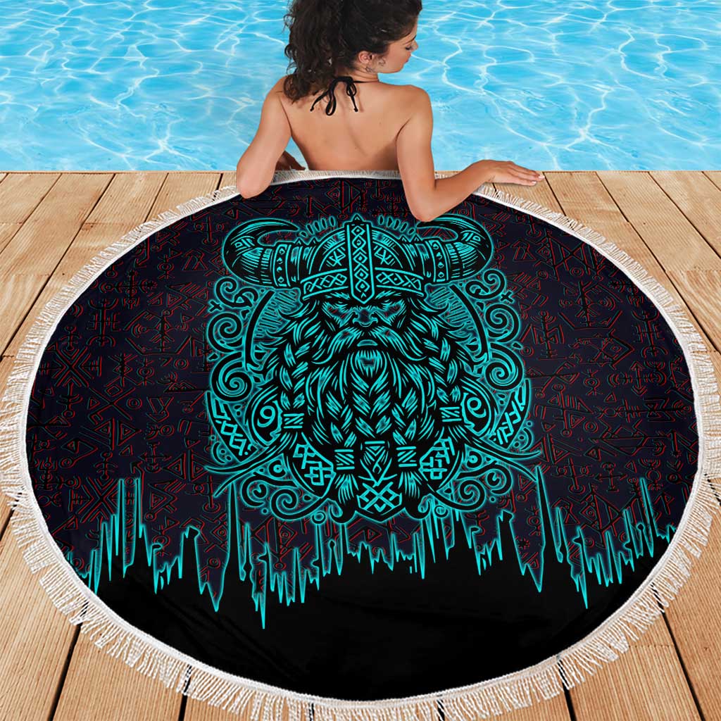 Viking Warrior Helm Beach Blanket Neon Tribal Linework and Runic Pattern Art