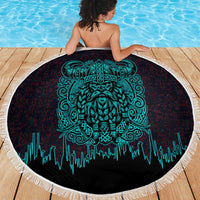 Viking Warrior Helm Beach Blanket Neon Tribal Linework and Runic Pattern Art