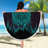 Viking Warrior Helm Beach Blanket Neon Tribal Linework and Runic Pattern Art