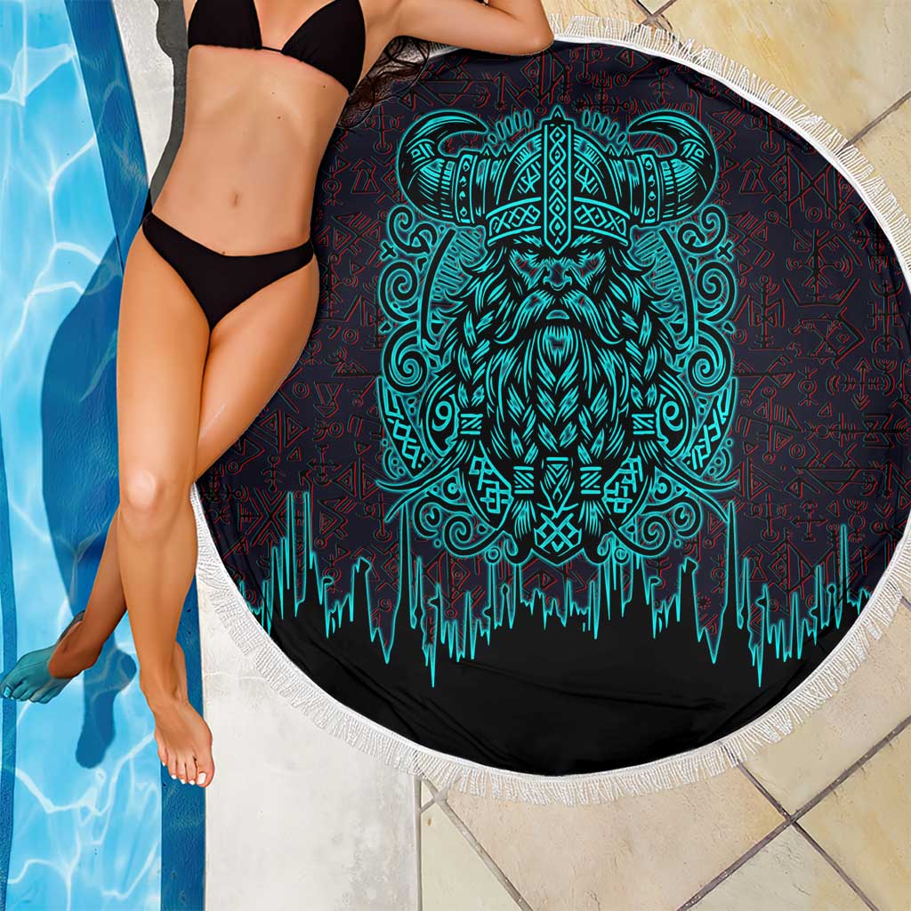Viking Warrior Helm Beach Blanket Neon Tribal Linework and Runic Pattern Art