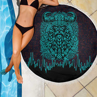 Viking Warrior Helm Beach Blanket Neon Tribal Linework and Runic Pattern Art