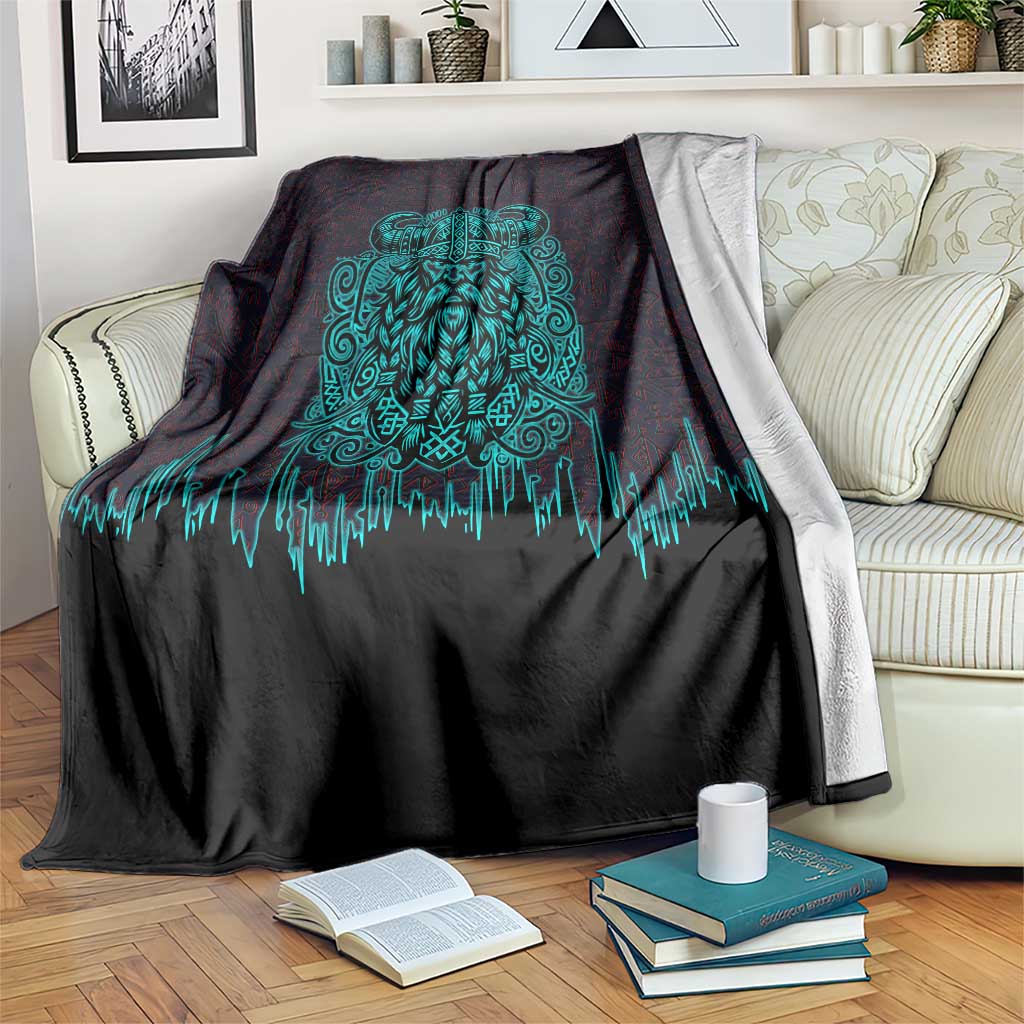 Viking Warrior Helm Blanket Neon Tribal Linework and Runic Pattern Art