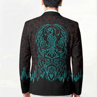 Viking Warrior Helm Blazer Neon Tribal Linework and Runic Pattern Art