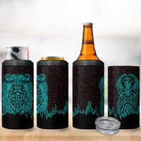 Viking Warrior Helm 4 in 1 Can Cooler Tumbler Neon Tribal Linework and Runic Pattern Art