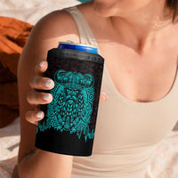 Viking Warrior Helm 4 in 1 Can Cooler Tumbler Neon Tribal Linework and Runic Pattern Art