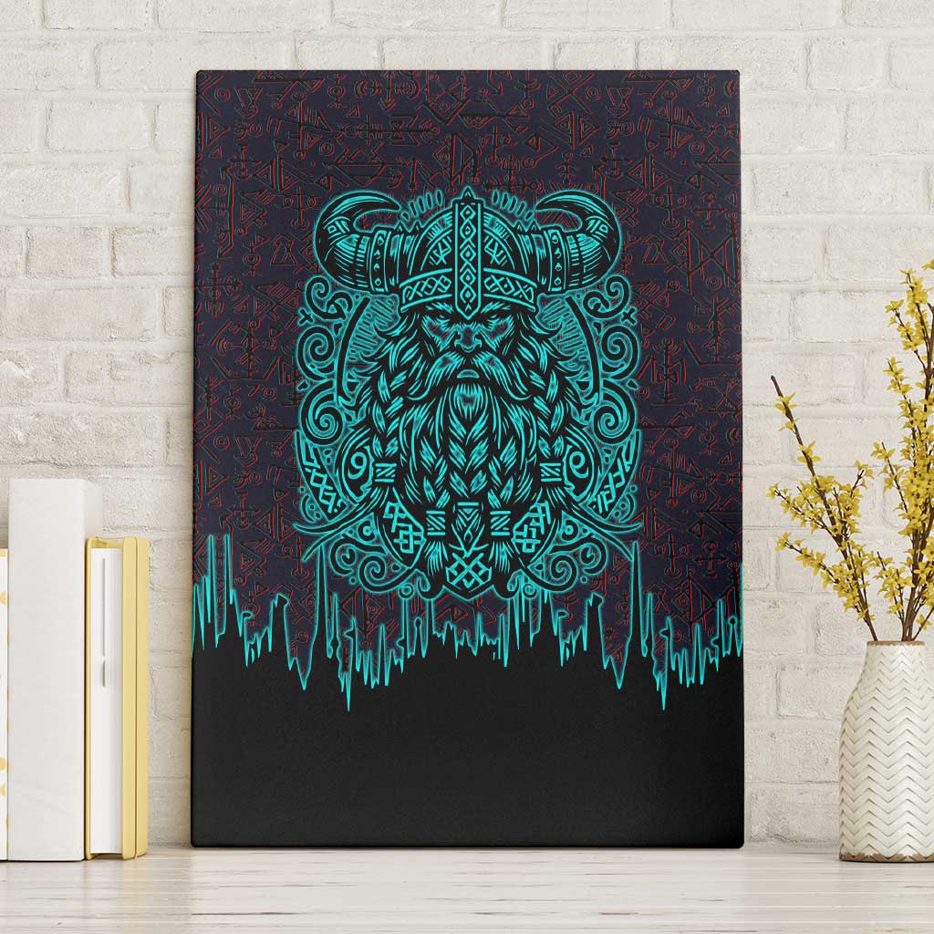 Viking Warrior Helm Canvas Wall Art Neon Tribal Linework and Runic Pattern Art