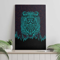 Viking Warrior Helm Canvas Wall Art Neon Tribal Linework and Runic Pattern Art
