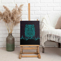 Viking Warrior Helm Canvas Wall Art Neon Tribal Linework and Runic Pattern Art