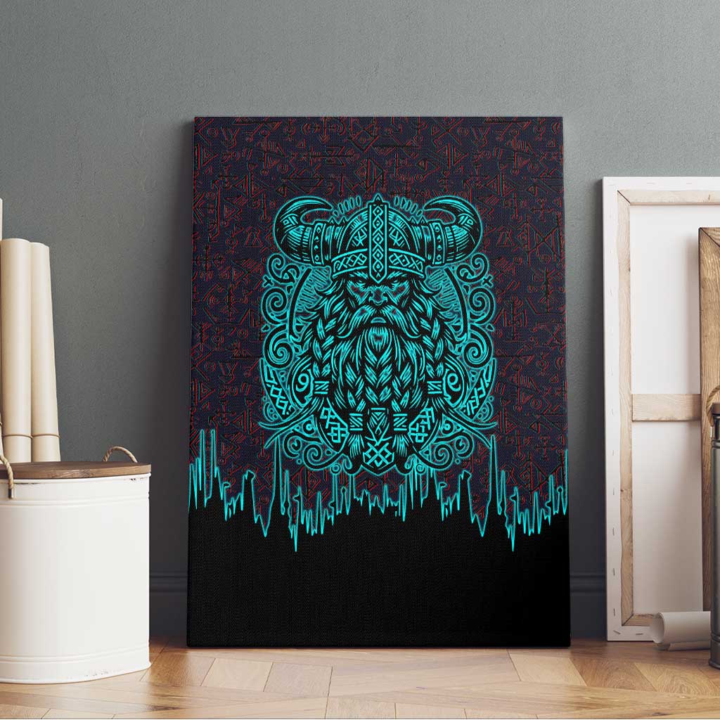 Viking Warrior Helm Canvas Wall Art Neon Tribal Linework and Runic Pattern Art