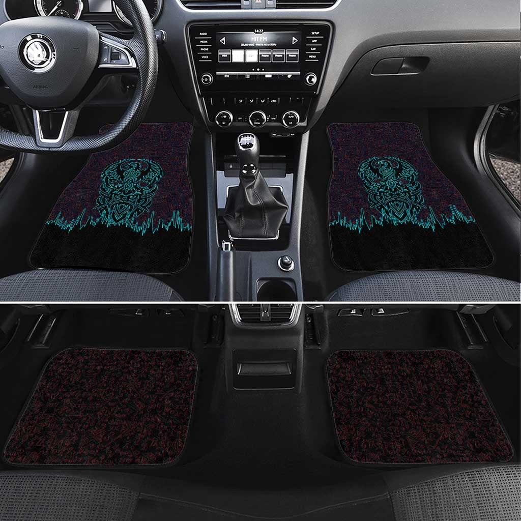 Viking Warrior Helm Car Mats Neon Tribal Linework and Runic Pattern Art