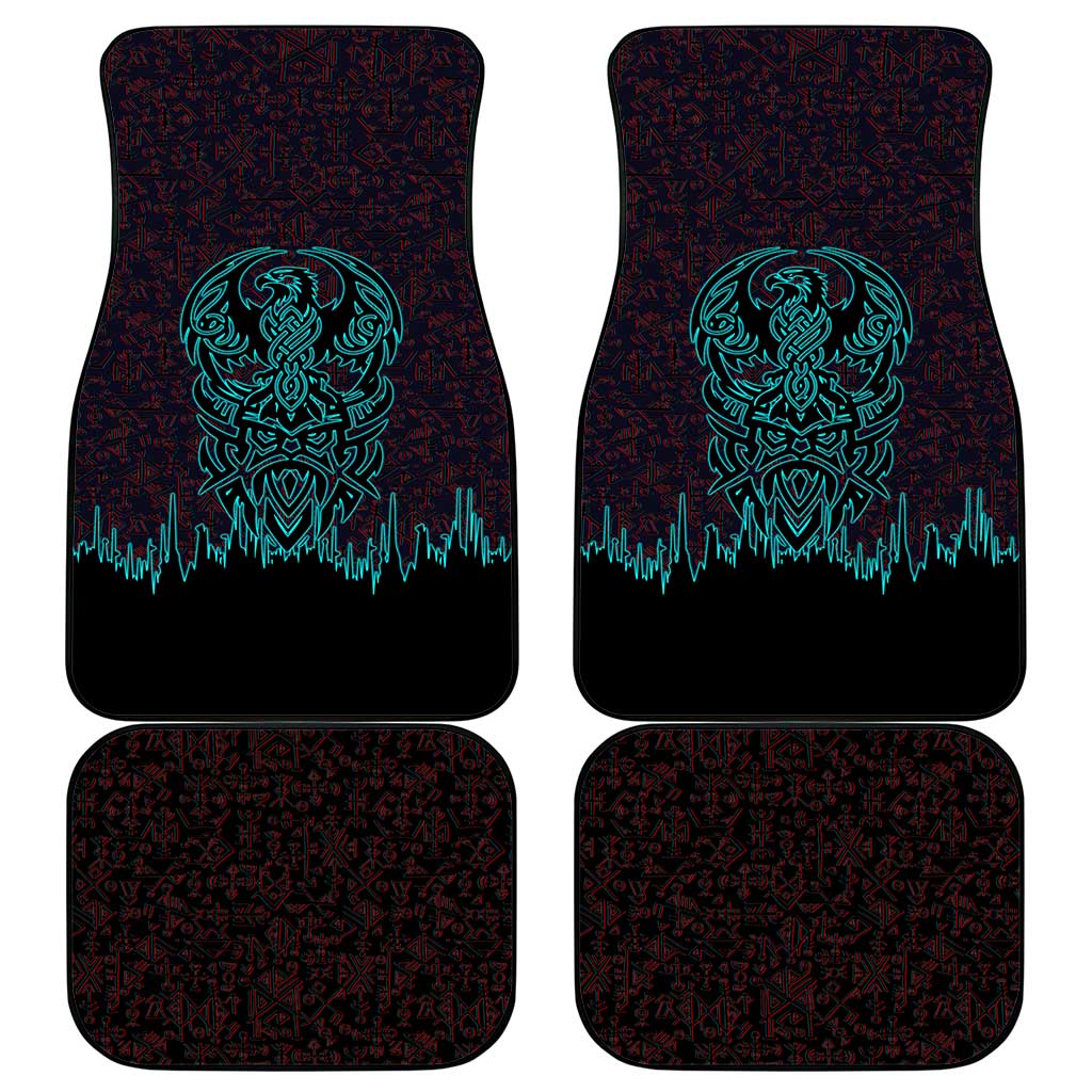 Viking Warrior Helm Car Mats Neon Tribal Linework and Runic Pattern Art