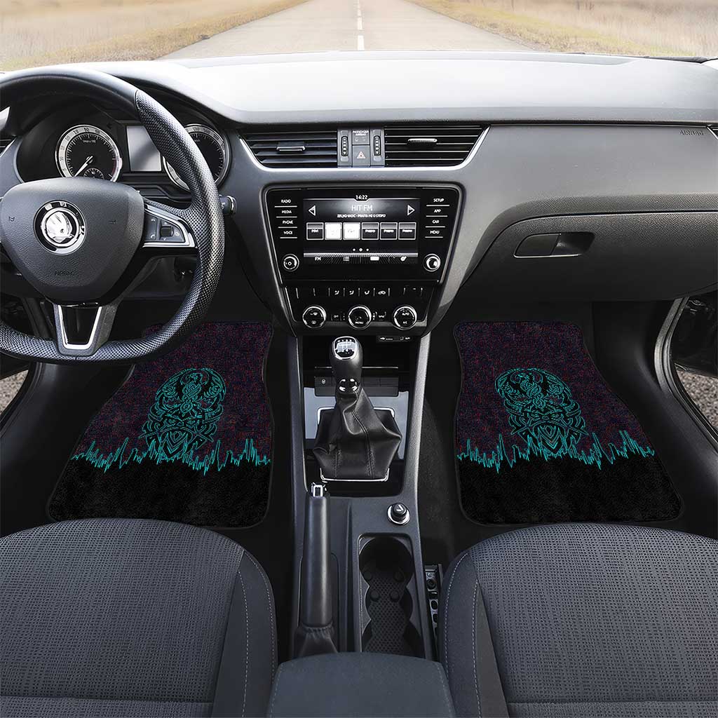 Viking Warrior Helm Car Mats Neon Tribal Linework and Runic Pattern Art