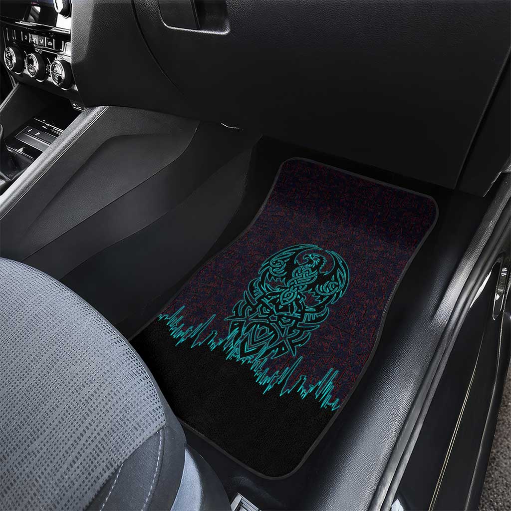 Viking Warrior Helm Car Mats Neon Tribal Linework and Runic Pattern Art