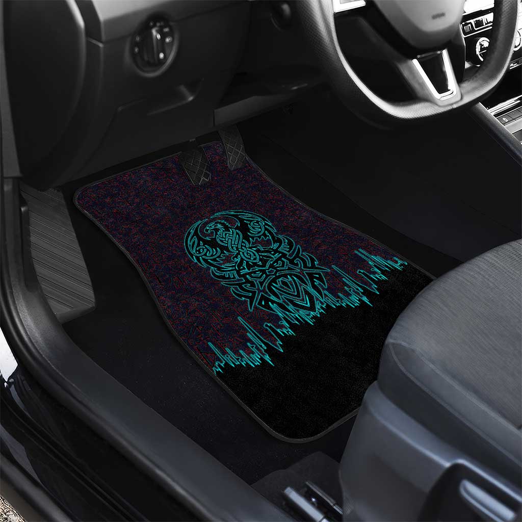 Viking Warrior Helm Car Mats Neon Tribal Linework and Runic Pattern Art