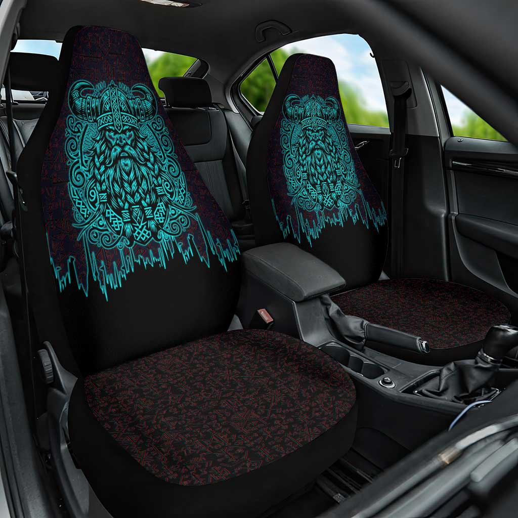 Viking Warrior Helm Car Seat Cover Neon Tribal Linework and Runic Pattern Art