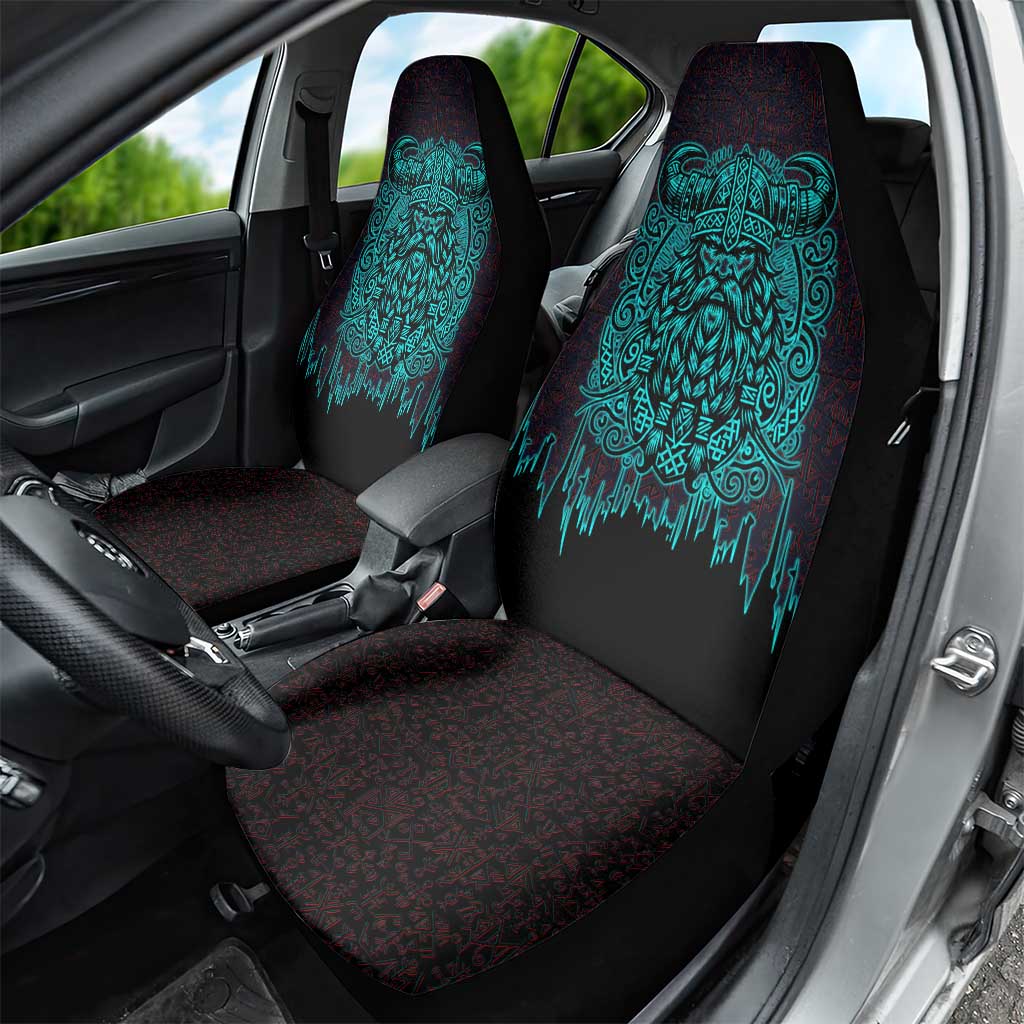 Viking Warrior Helm Car Seat Cover Neon Tribal Linework and Runic Pattern Art