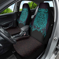 Viking Warrior Helm Car Seat Cover Neon Tribal Linework and Runic Pattern Art