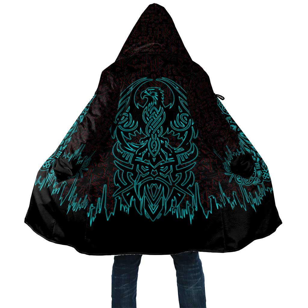 Viking Warrior Helm Cloak Neon Tribal Linework and Runic Pattern Art