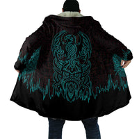 Viking Warrior Helm Cloak Neon Tribal Linework and Runic Pattern Art