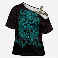 Viking Warrior Helm Cross Shoulder Shirt Neon Tribal Linework and Runic Pattern Art