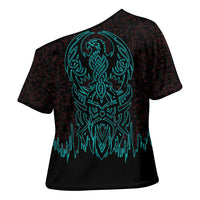 Viking Warrior Helm Cross Shoulder Shirt Neon Tribal Linework and Runic Pattern Art