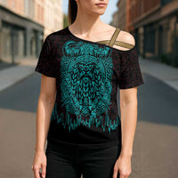 Viking Warrior Helm Cross Shoulder Shirt Neon Tribal Linework and Runic Pattern Art