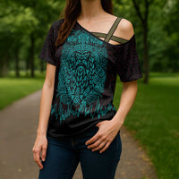 Viking Warrior Helm Cross Shoulder Shirt Neon Tribal Linework and Runic Pattern Art
