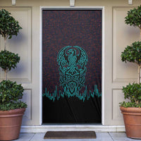 Viking Warrior Helm Door Cover Neon Tribal Linework and Runic Pattern Art