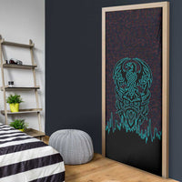 Viking Warrior Helm Door Cover Neon Tribal Linework and Runic Pattern Art