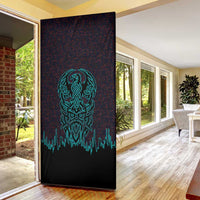 Viking Warrior Helm Door Cover Neon Tribal Linework and Runic Pattern Art