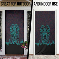 Viking Warrior Helm Door Cover Neon Tribal Linework and Runic Pattern Art