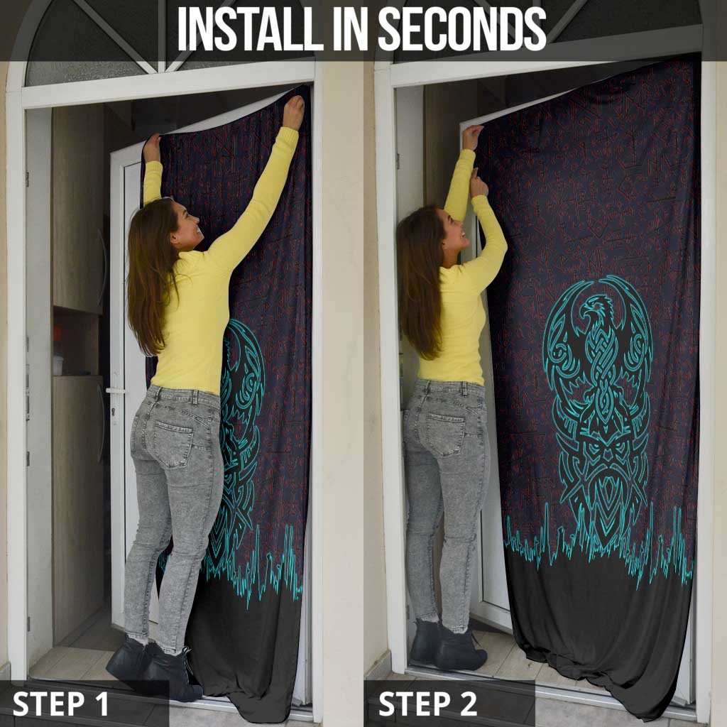 Viking Warrior Helm Door Cover Neon Tribal Linework and Runic Pattern Art