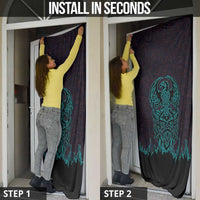 Viking Warrior Helm Door Cover Neon Tribal Linework and Runic Pattern Art